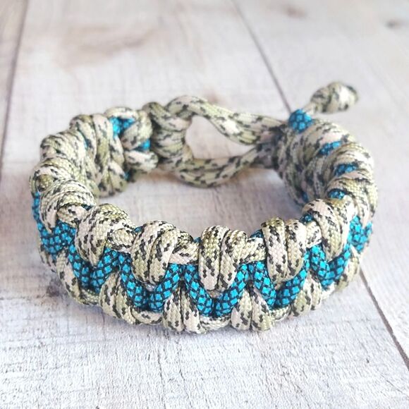 Handmade Paracord Bracelet Adjustable Unisex Desert Camo Turquoise Blue Brown - Picture 1 of 2